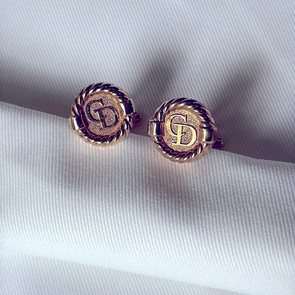 Christian Dior Logo Gold Tone Cufflinks